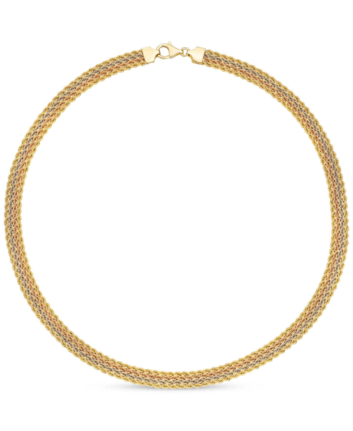 Four-Row Rope Link Chain 18" Collar Necklace in 14k Tricolor Gold - 14K Tri-color Gold