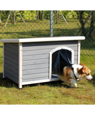 Medium Wooden Dog House Waterproof Elevated Grey