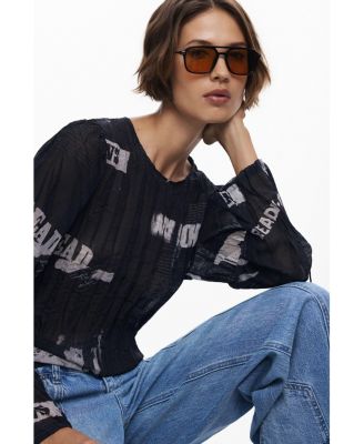 Women's Newspaper pleated blouse