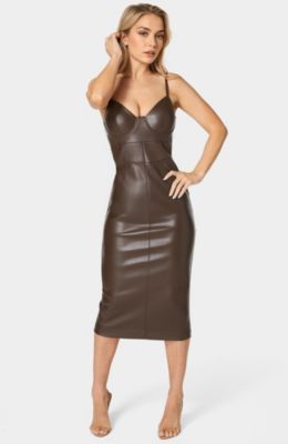 Women's Laux Leather Bustier Midi Dress