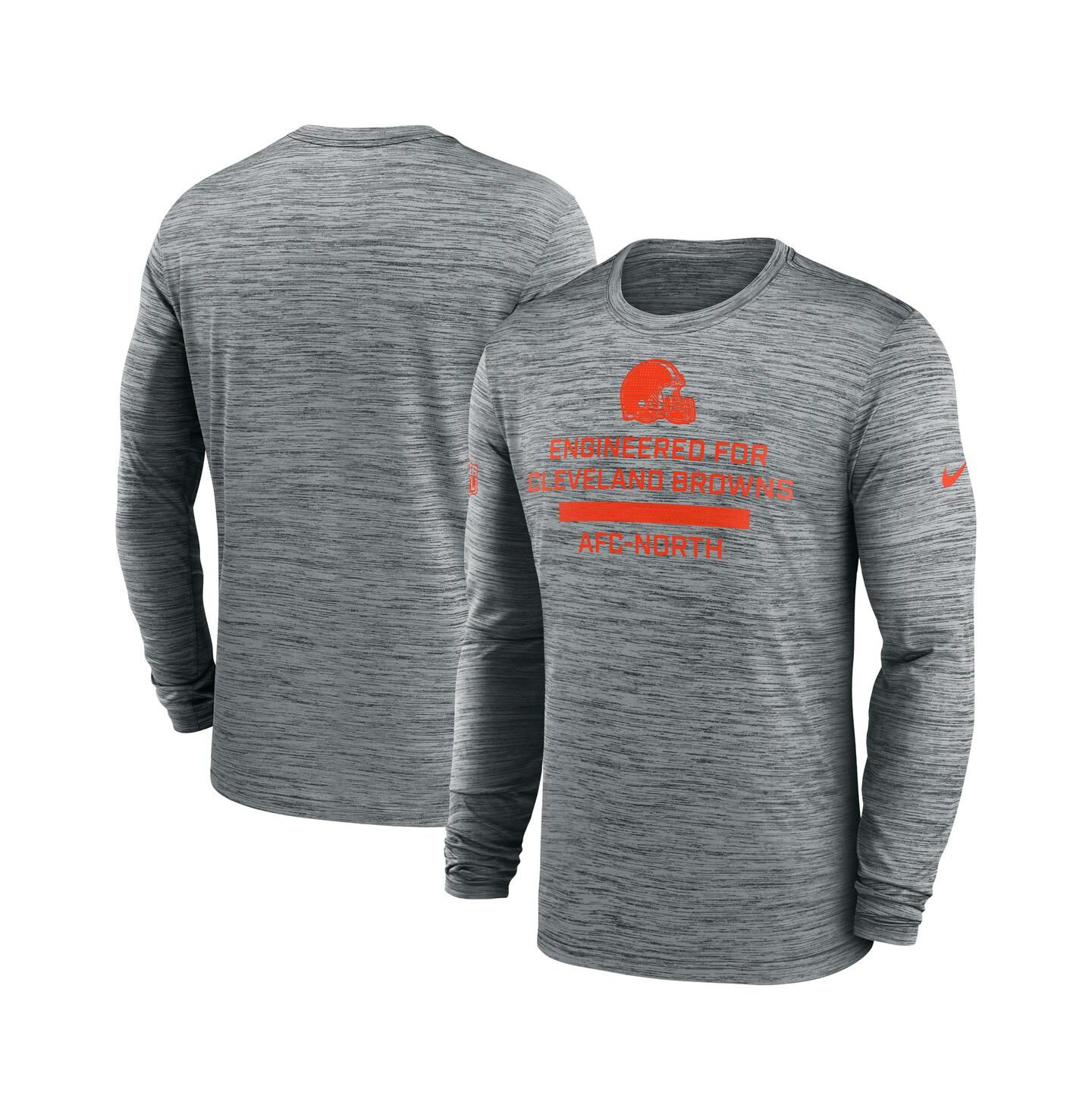 Мужская футболка Nike Gray Cleveland Browns Sideline Velocity Performance Long Sleeve — фото 1