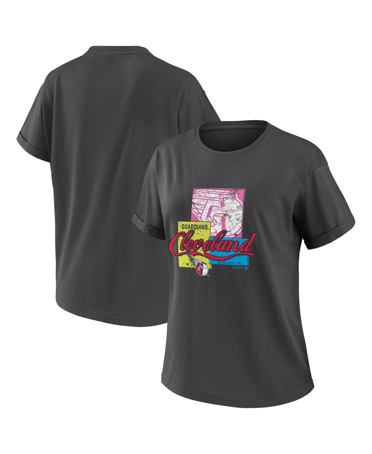 Women's Charcoal Cleveland Guardians Domestic Box Color Boyfriend T-Shirt - Charcoal