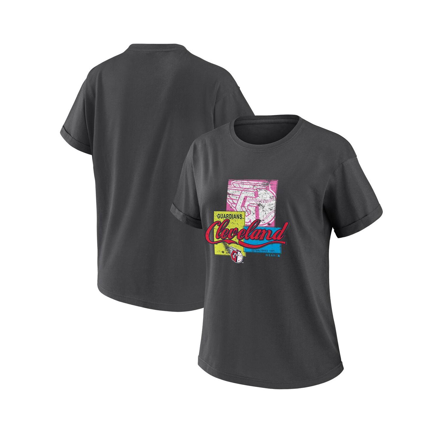 Women's Charcoal Cleveland Guardians Domestic Box Color Boyfriend T-Shirt