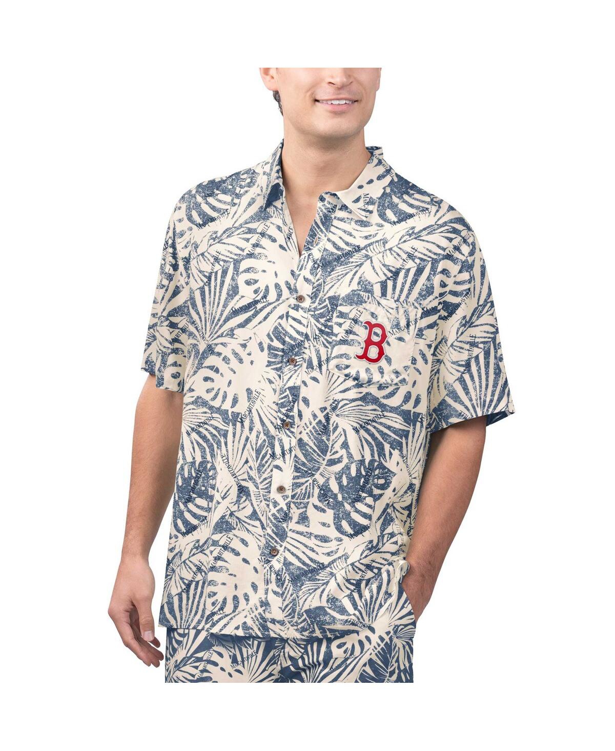 Men's Navy Boston Red Sox Monstera Print Party Button-Up Shirt - Navy