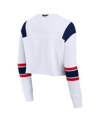 Women's White Atlanta Braves Stretch Cropped Fashion Long Sleeve T-Shirt