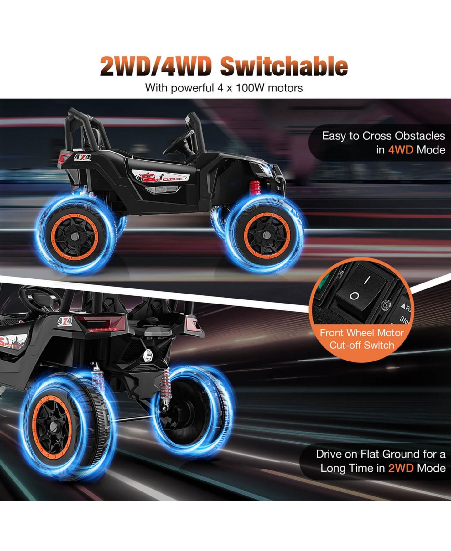 Детская игрушка Gymax 24V 2-Seater Remote Control 4WD/2WD Switchable Ride-On Utv, Ages 3+, цвет: Чёрный — фото 6