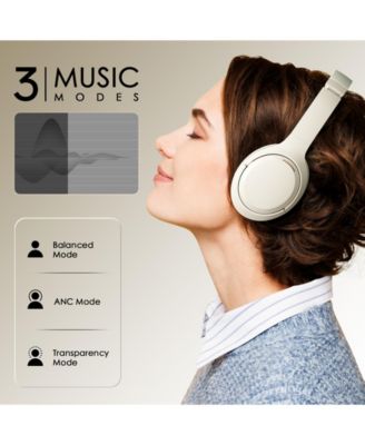 Beige Over-Ear Bluetooth Headphones with Noise Cancellation