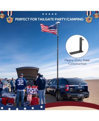 EZ GO 14ft Telescopic Flag Pole Kit with Starlink Mini Pipe Adapter & Tire Mount Base for Outdoor Tailgate Party, Sliver