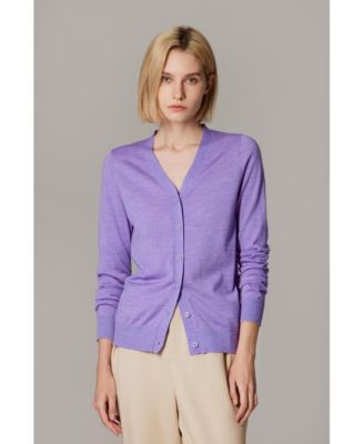Women's Merino Wool Light Weight Cardigan Ultra Soft Fine Gauge V Neck Sweaters