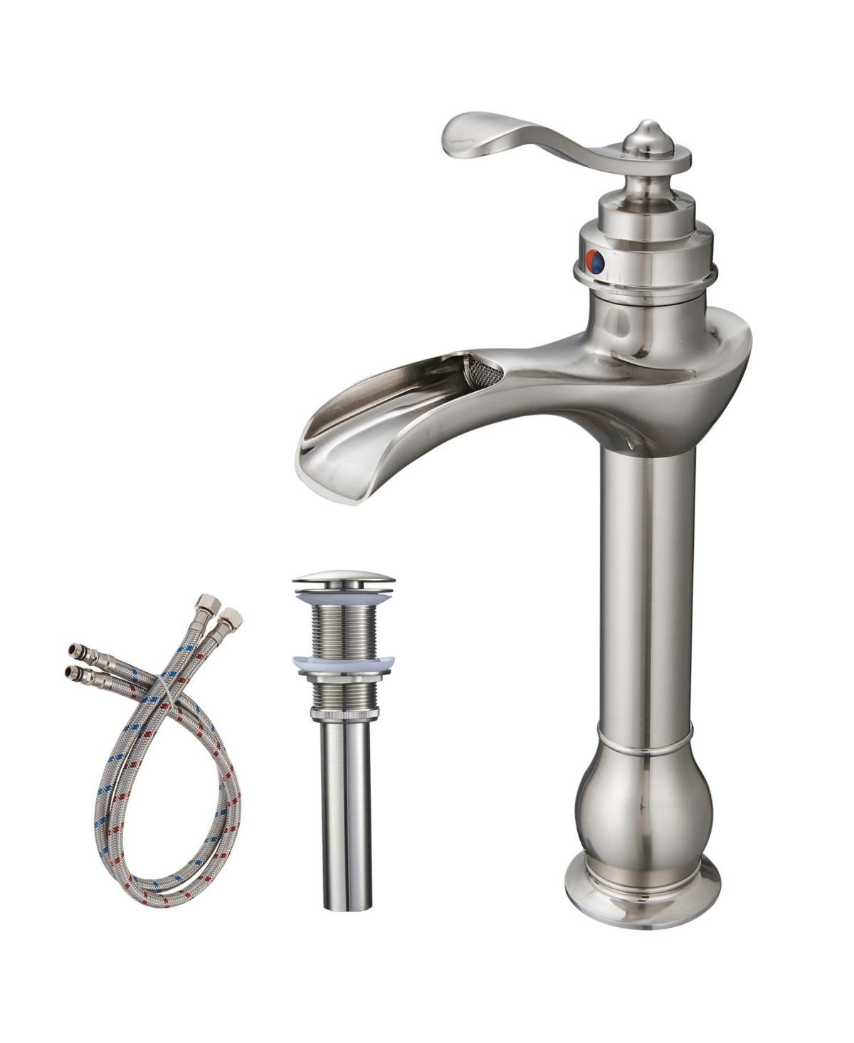 Waterfall Single Hole Single-Handle Vessel Bathroom Faucet in Brushed Nickel - Brushed nickel
