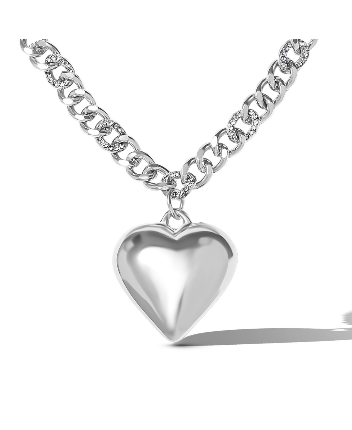 Silver-Tone Chunky Heart Pendant Chain Necklace - Silver