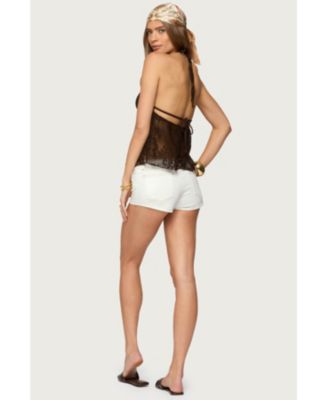 Women's Sheer Crochet Babydoll Halter Top