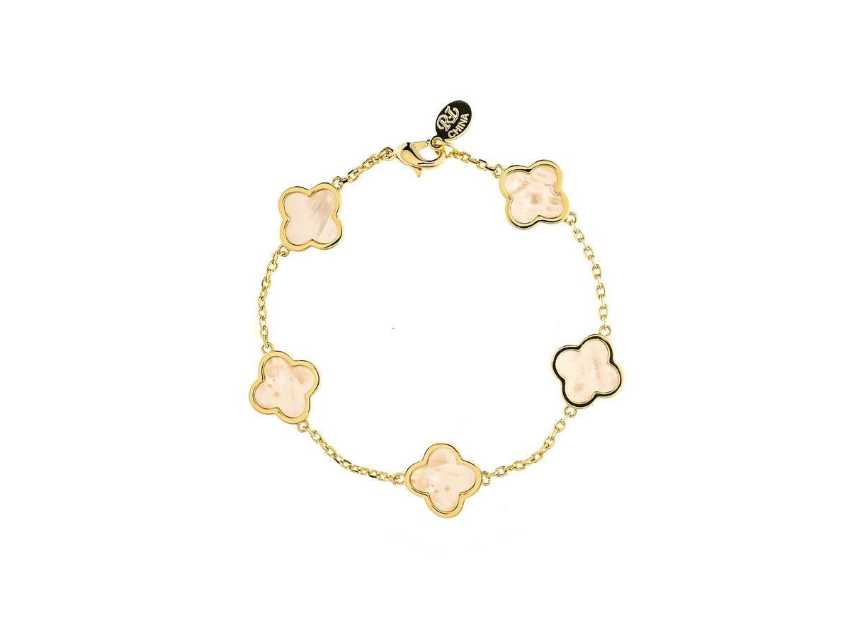 Mother of Pearl Clover Station Bracelet - Gold with white mother of pearl