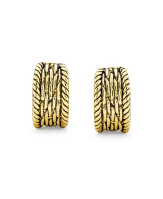 Set of 2 Grooved Rope Half Hoop Clip-On Earrings For Non-Pierced Gold Plated