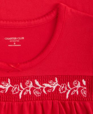 Women's Long-Sleeve Embroidered Knit Nightgown