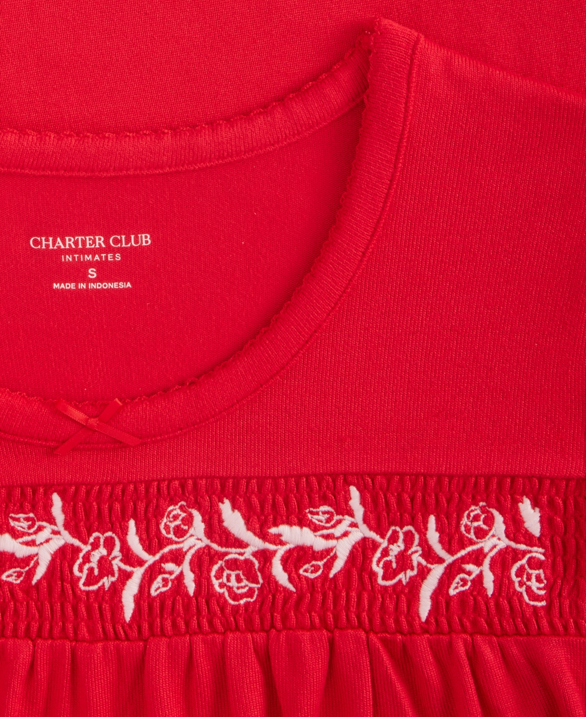 Charter Club Women's Long-sleeve Embroidered Knit Nightgown In Red