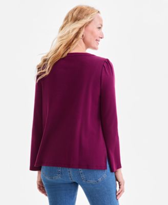 Women's Cotton Sequined-Trim Long-Sleeve Top, Macy's Exclusive