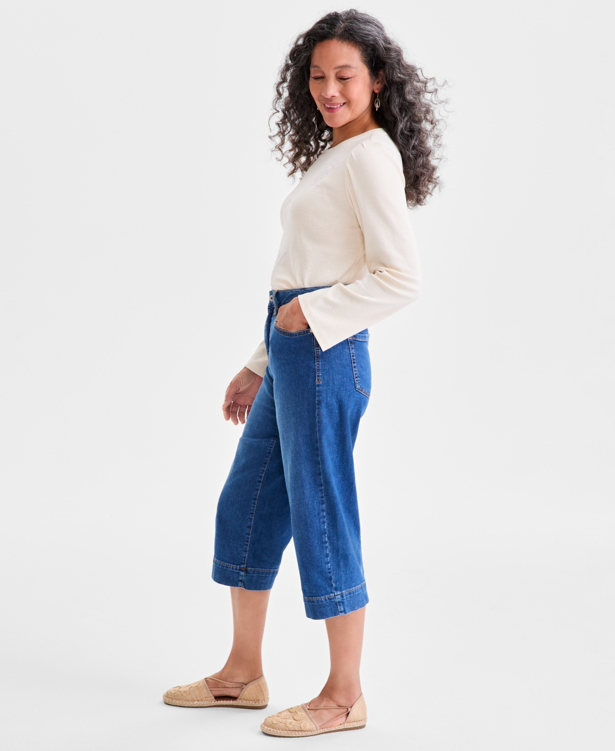 Style & Co Petite Denim Culottes, Macy's Exclusive In Blue
