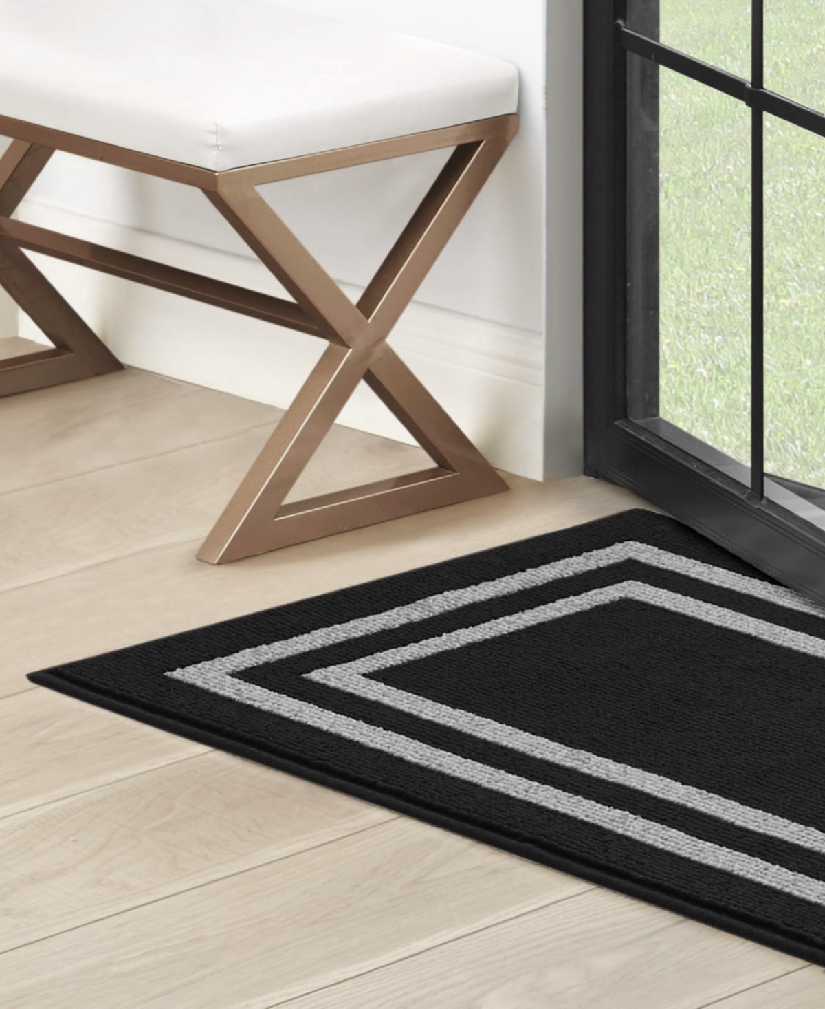 Jean Pierre Double Line Border Tufted - Machine Washable Runner Rug