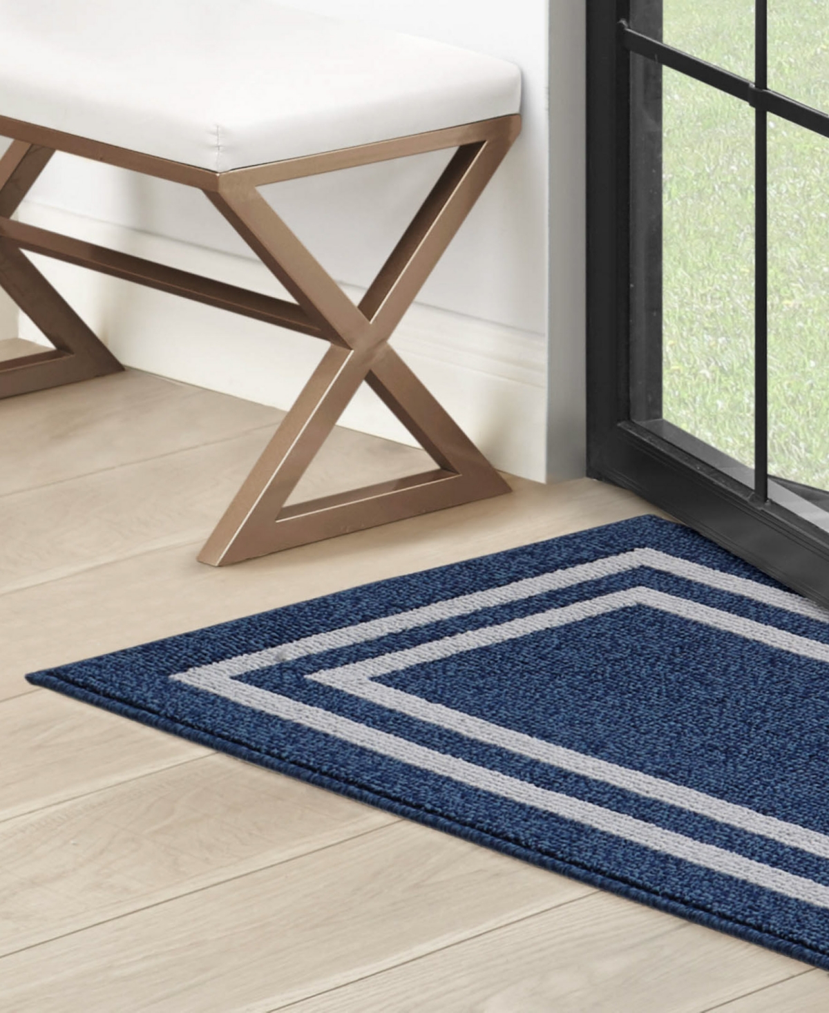 Jean Pierre Double Line Border Tufted - Machine Washable Runner Rug