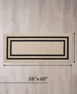 Jean Pierre Double Line Border Tufted - Machine Washable Runner Rug, 26" x 60"