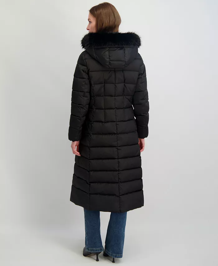 Womens Maxi Shine Bibbed Faux-Fur-Trimmed Hooded Puffer Coat - thumbnail 2