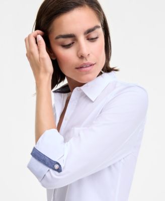 Women's Cotton Roll-Tab Button-Up Shirt