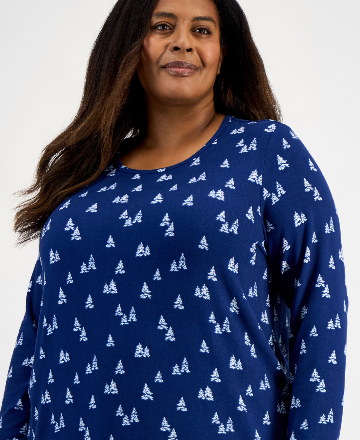 Charter Club Plus Size Soft Knit Printed Long Sleeve Sleepshirt In Blue