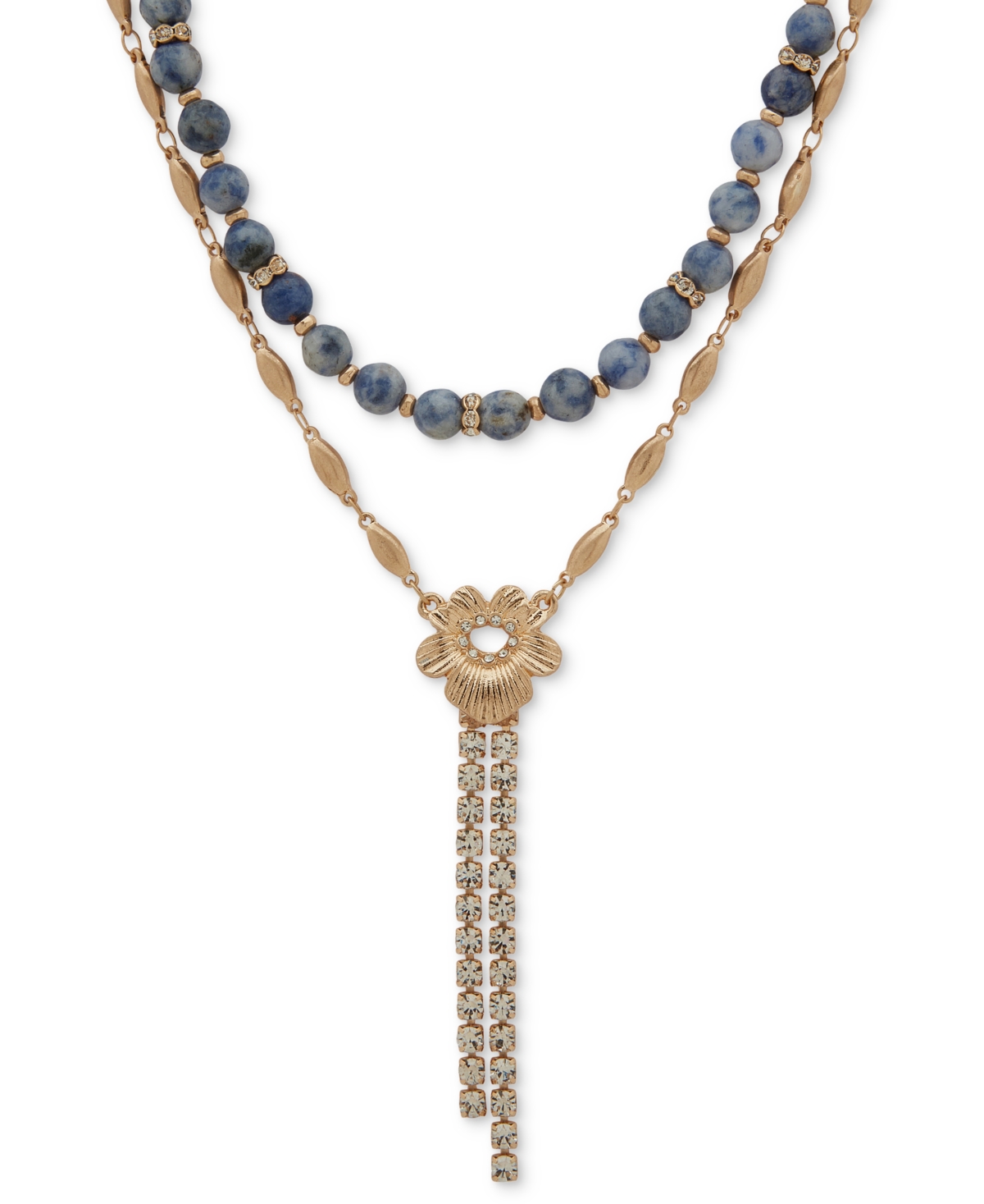 Lonna & Lilly Beaded Two-row Lariat Necklace, 16" + 3" Extender In Blue