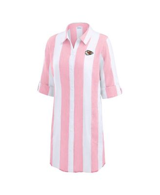 Women's Pink/White Kansas City Chiefs Rugby Beach Stripe Button-Up Tunic