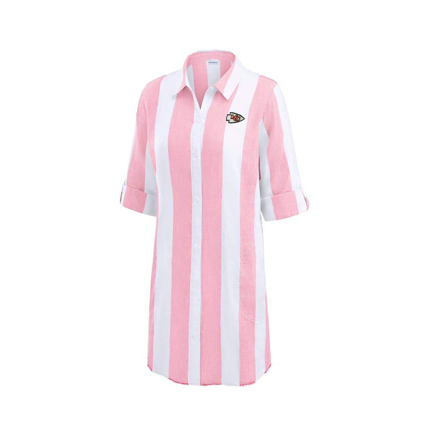 Женский топ Tommy Bahama Pink/White Kansas City Chiefs Rugby Beach Stripe Button-Up Tunic — фото 3