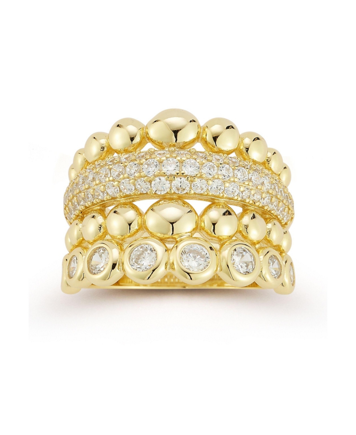 14K Gold Plated Sterling Silver Statement Stacked Ring - Gold