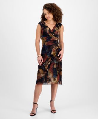 Connected - Petite Printed V-Neck Sleeveless Dress