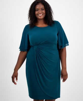 Plus Size Draped Flutter-Sleeve Sheath Dress