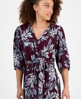 Petite Printed Wrap Midi Dress