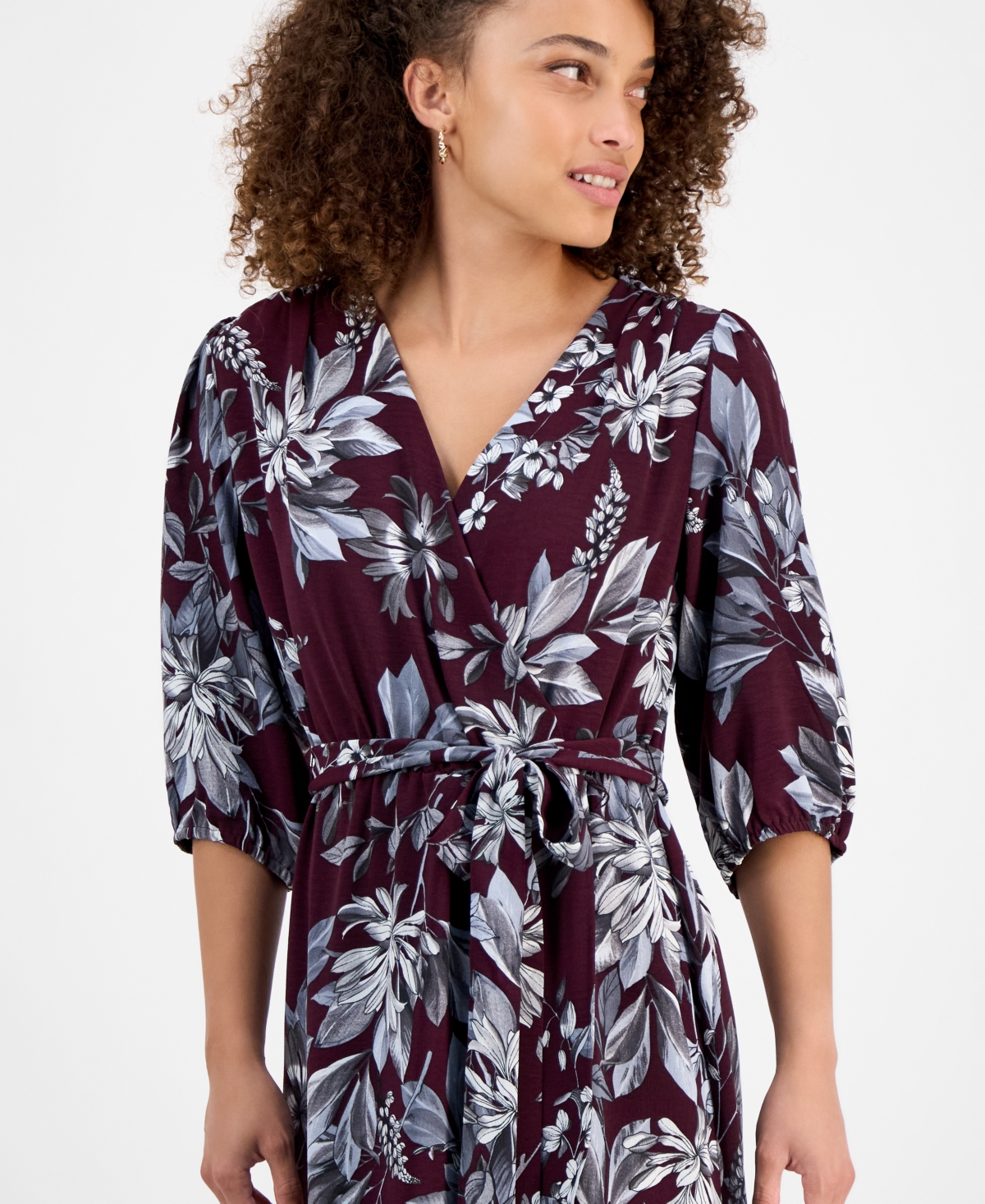 Connected Petite Printed Wrap Midi Dress In Multi