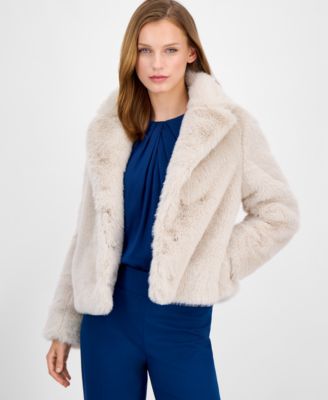 Anne Klein - Women's Faux-Fur Long-Sleeve Cropped Jacket