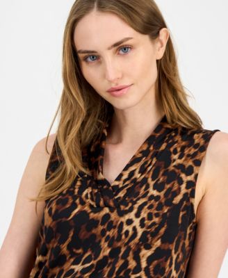 Women's Sleeveless Pleated V-Neck Shell Top