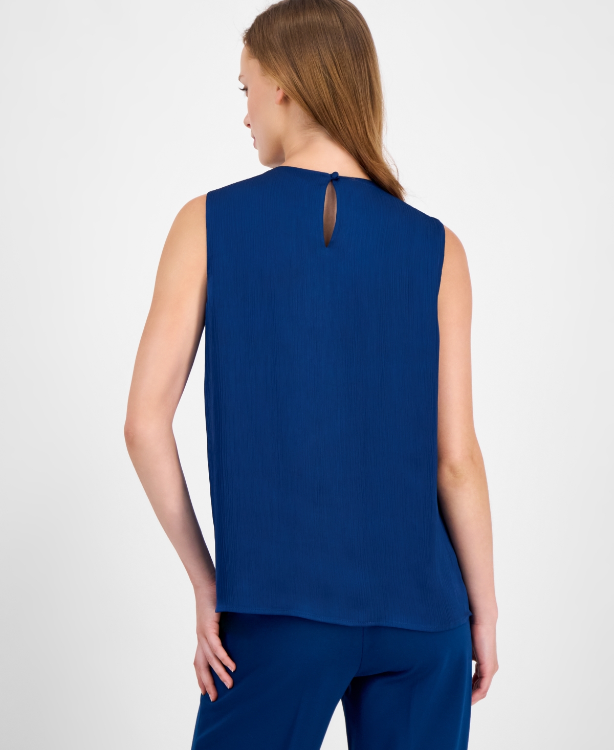 Anne Klein Textured Satin Top In Blue