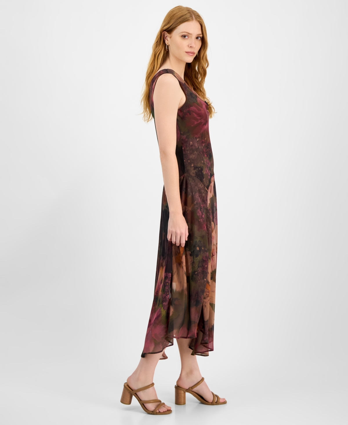 Robbie Bee Petite Printed Cowlneck High-low Midi Dress In Multi
