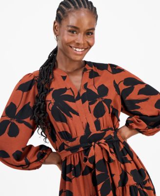 Petite Floral-Print Tiered Midi Dress