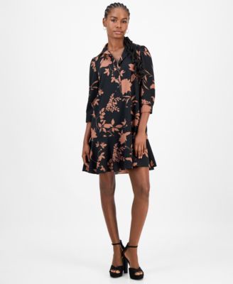 Robbie Bee - Petite Printed Button-Front Shift Dress
