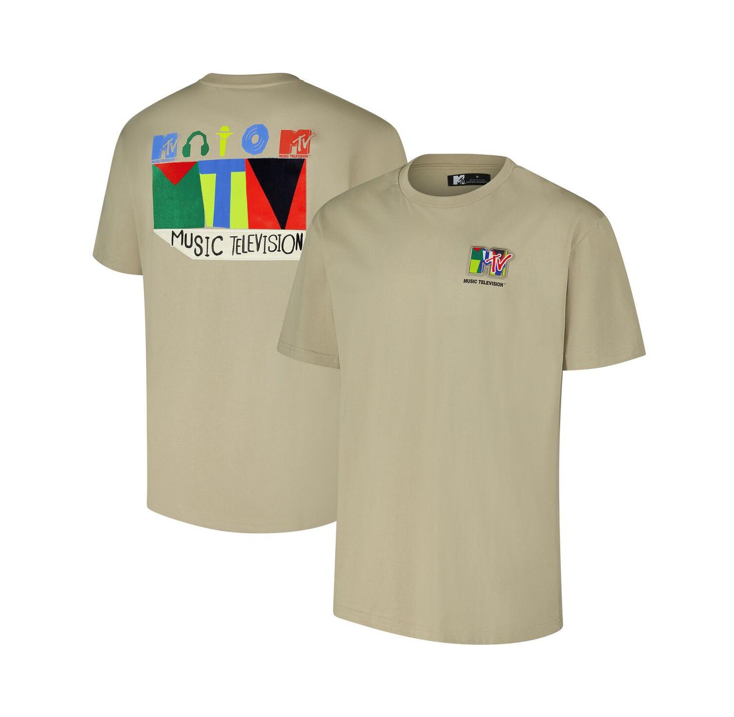 Men's Tan MTV Color Blocking Loose Fit T-Shirt