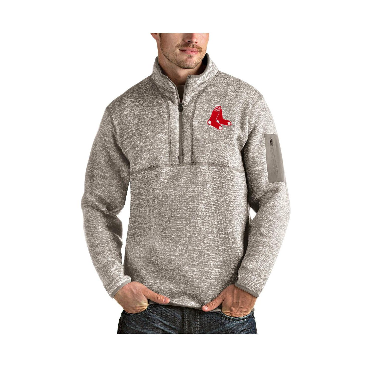 Men's Oatmeal Boston Red Sox Fortune Quarter-Zip Pullover Jacket