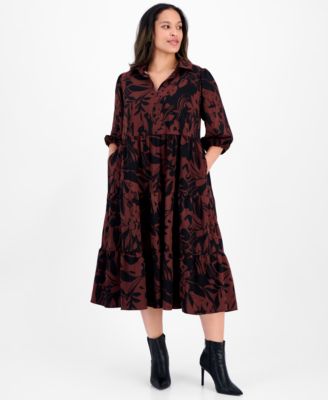 Sandra Darren - Plus Size 3/4-Sleeve Tiered Midi Dress