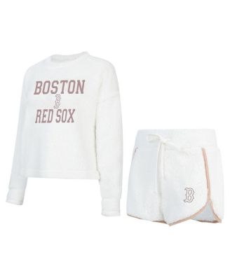 Concepts Sport - Women's White Boston Red Sox Painter Sherpa Long Sleeve Top Short Set