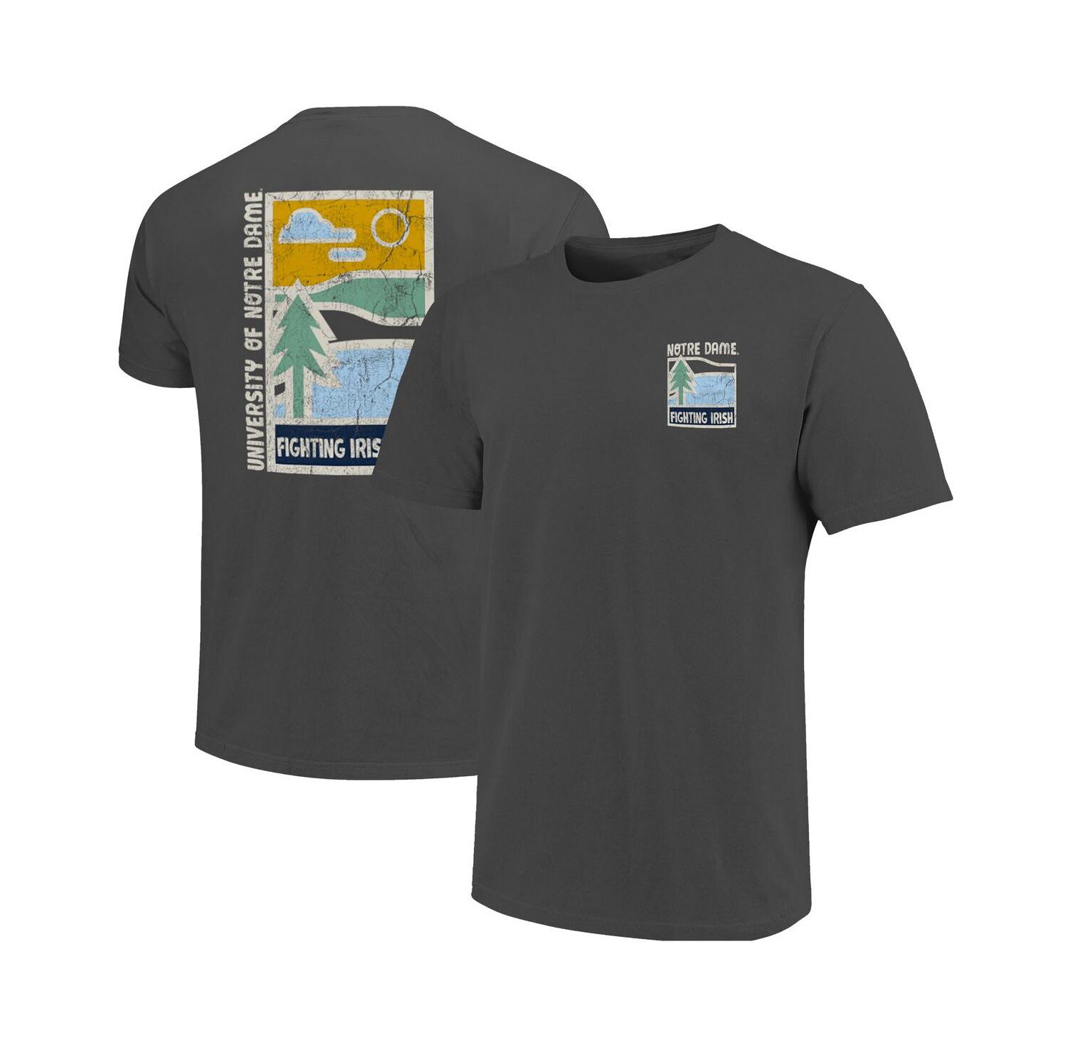 Men's Graphite Notre Dame Fighting Irish Comfort Colors Minimal Vista Distressed Graphics T-Shirt