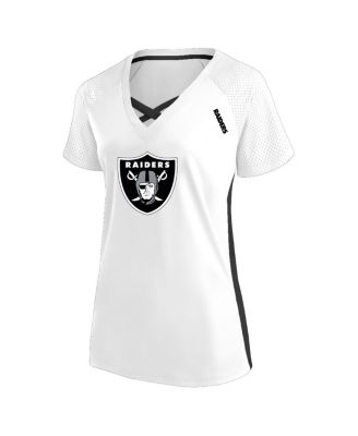 Women's White Las Vegas Raiders Plus Size Glitter Lace-Up V- Neck T-Shirt