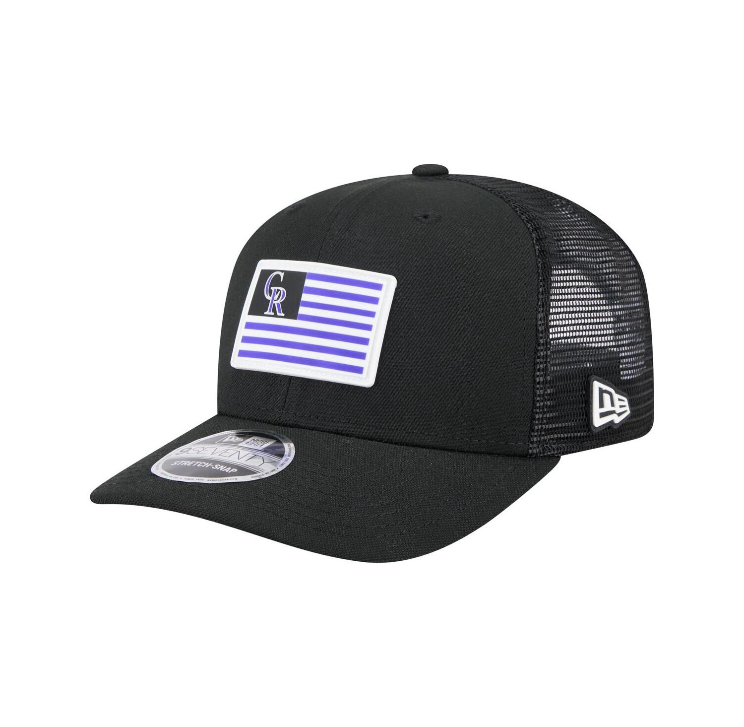 Men's Black Colorado Rockies Flag 9SEVENTY Stretch-Snap Hat