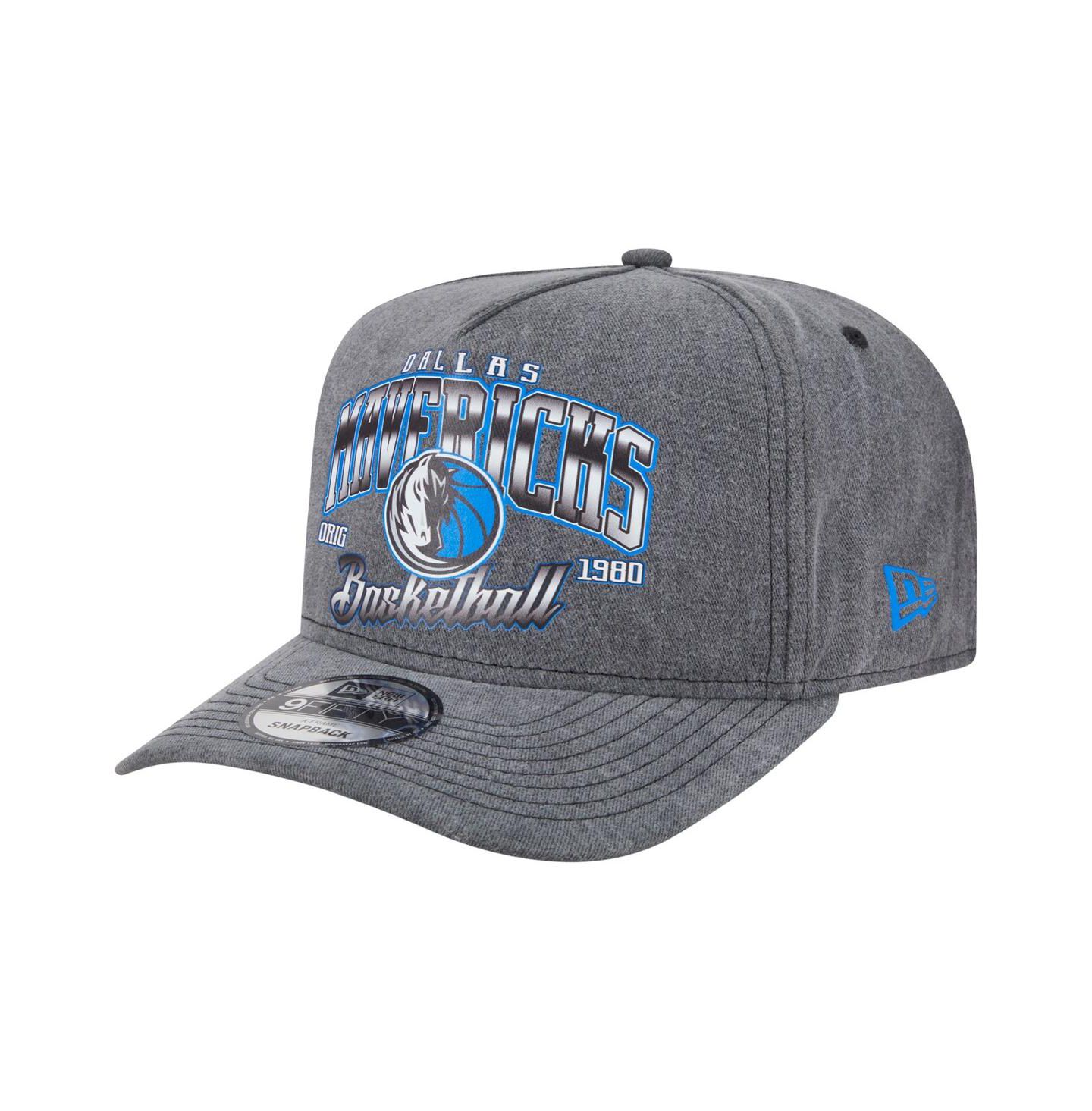 Мужская кепка New Era Charcoal Dallas Mavericks Throwback Washed Pre-Curved 9FIFTY Snapback Hat — фото 1